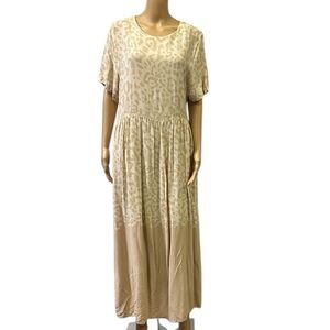 Shoulder Brand Cream Short Sleeve Midi Maxi Pocket Dress Imported 44 US 14 XXL